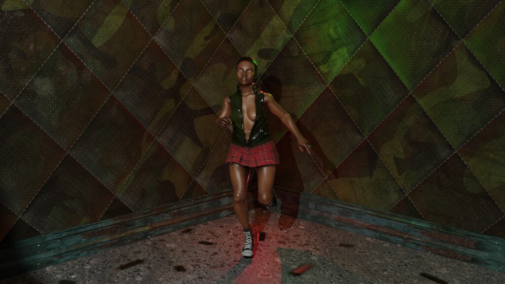 Young and beautiful African woman with plaid miniskirt and army vest